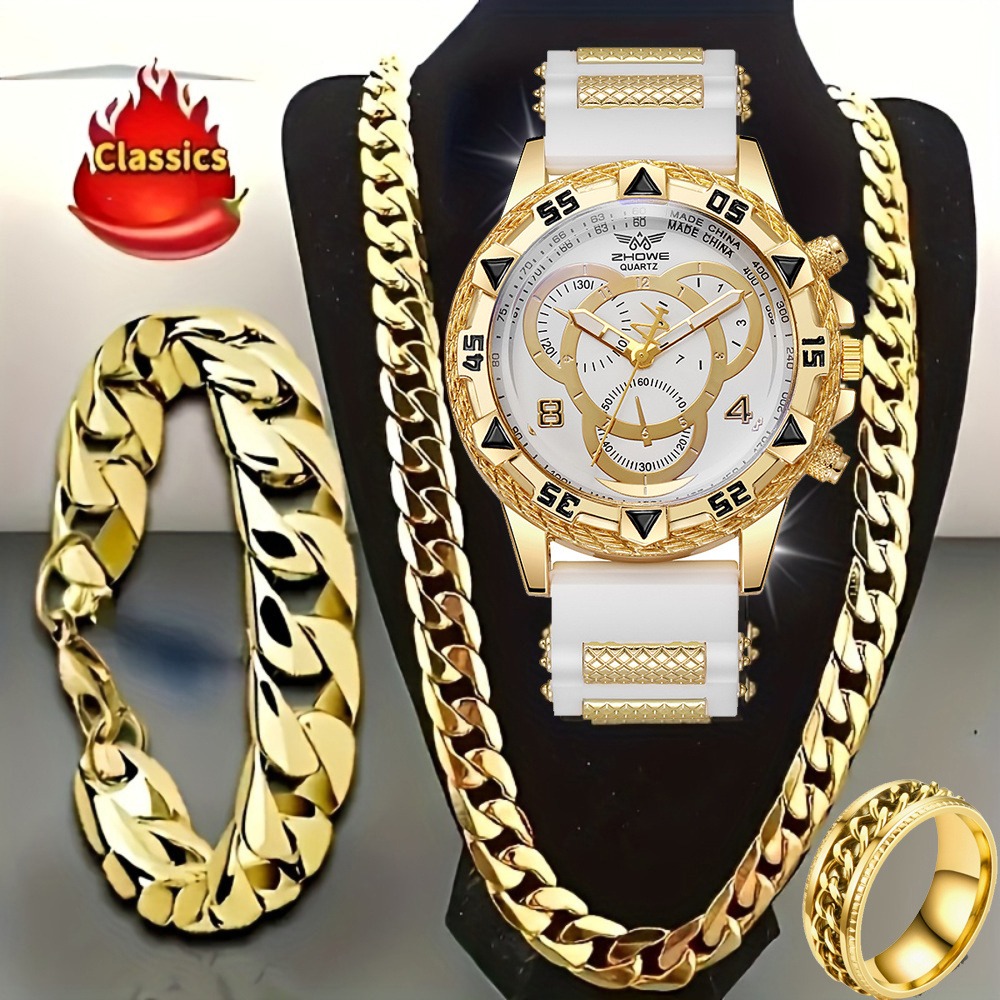 4‑Piece Luxury Men’s Watch and - Men'S Minimalist Accessories 评论和价格