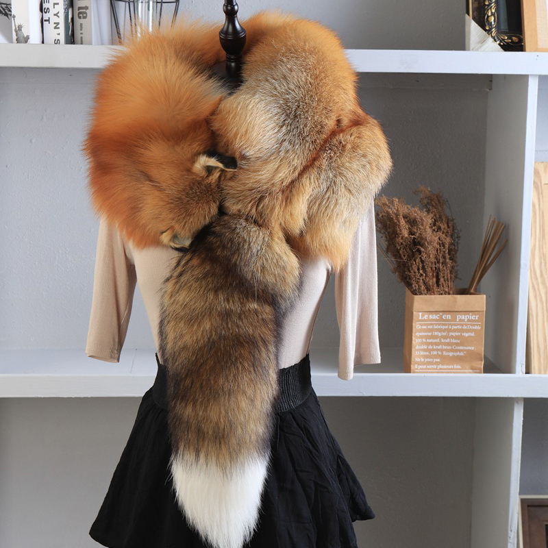 Unisex Real Fur Fox Scarf Men  - Men Accessories In Silver 评论和价格
