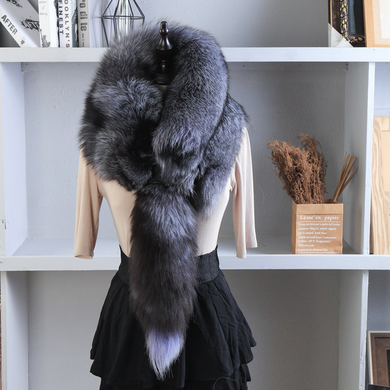 Unisex Real Fur Fox Scarf Men  - Men Accessories In Silver 评论和价格