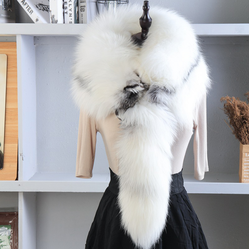 Unisex Real Fur Fox Scarf Men  - Men Accessories In Silver 评论和价格